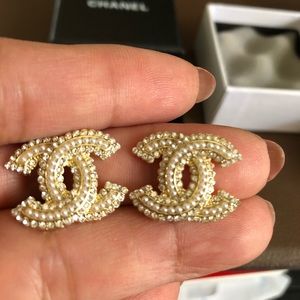 Chanel crystal and pearl goldtone  stud earrings